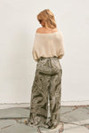 High Waist Abstract Print Satin Wide Leg Pants Olive
