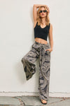 High Waist Abstract Print Satin Wide Leg Pants Black