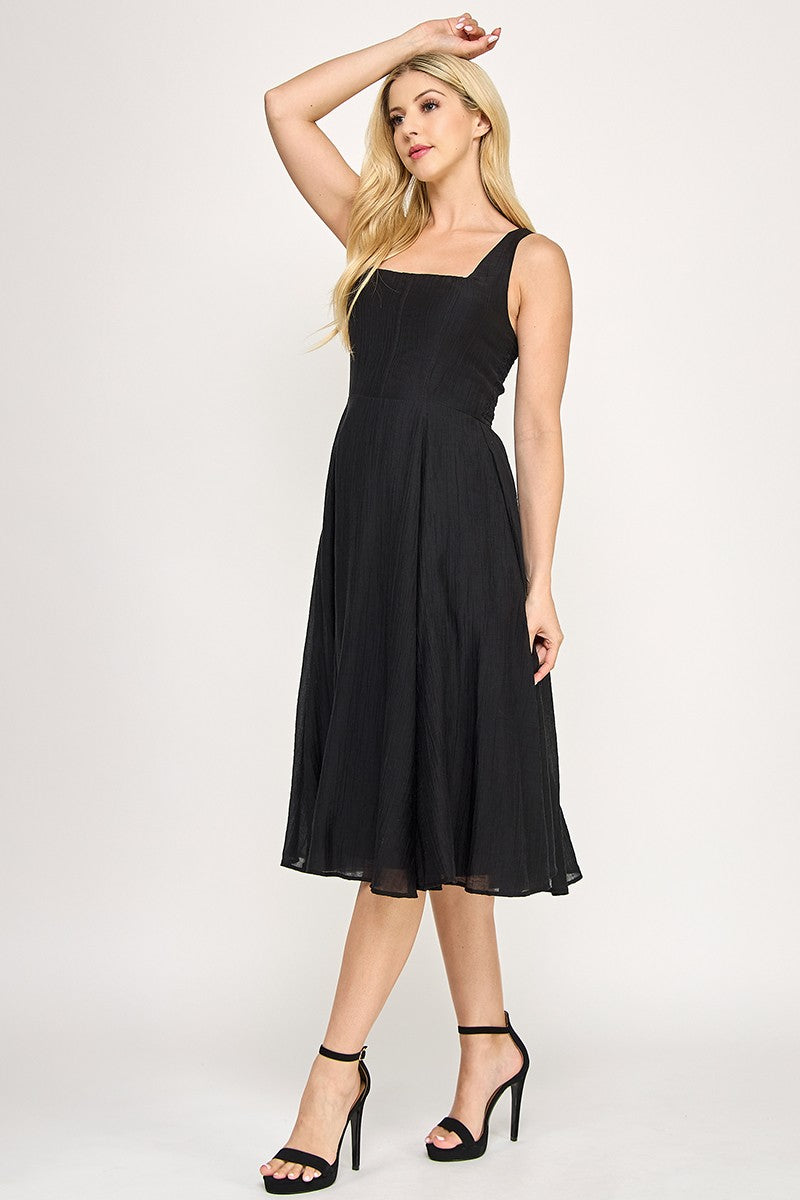 Rose Sleeveless A-Line Midi Dress Black