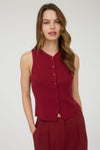 Sleeveless Button Down Knit Top Burgundy