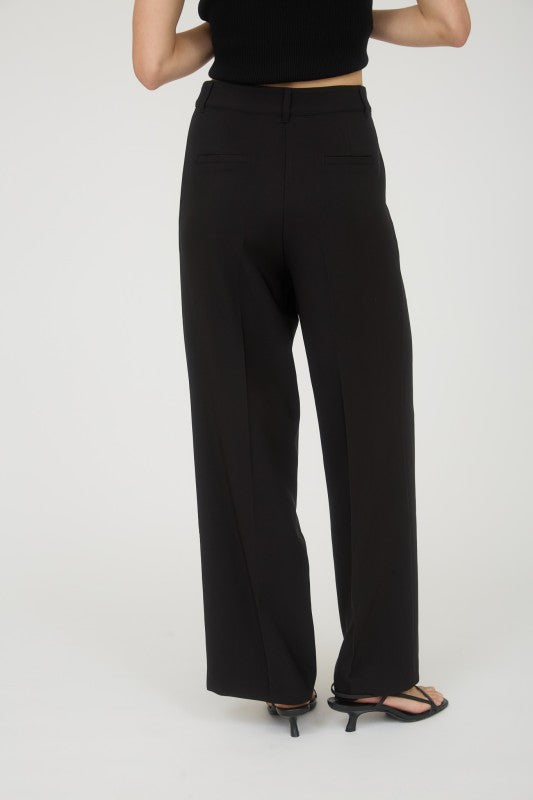 High Waist Pleated Wide Leg Pants Black