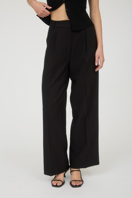 High Waist Pleated Wide Leg Pants Black