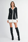 Long Sleeve Faux Button Knit Mini Dress Black