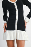 Long Sleeve Faux Button Knit Mini Dress Black