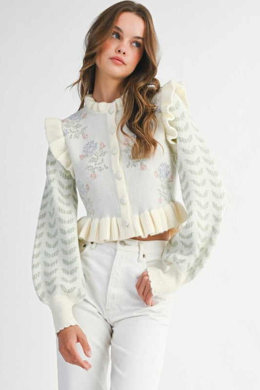 トップス POPPY LACE RUFFLE CARDIGAN トップス POPPY LACE RUFFLE CARDIGAN Lace knit ruffle cardigan