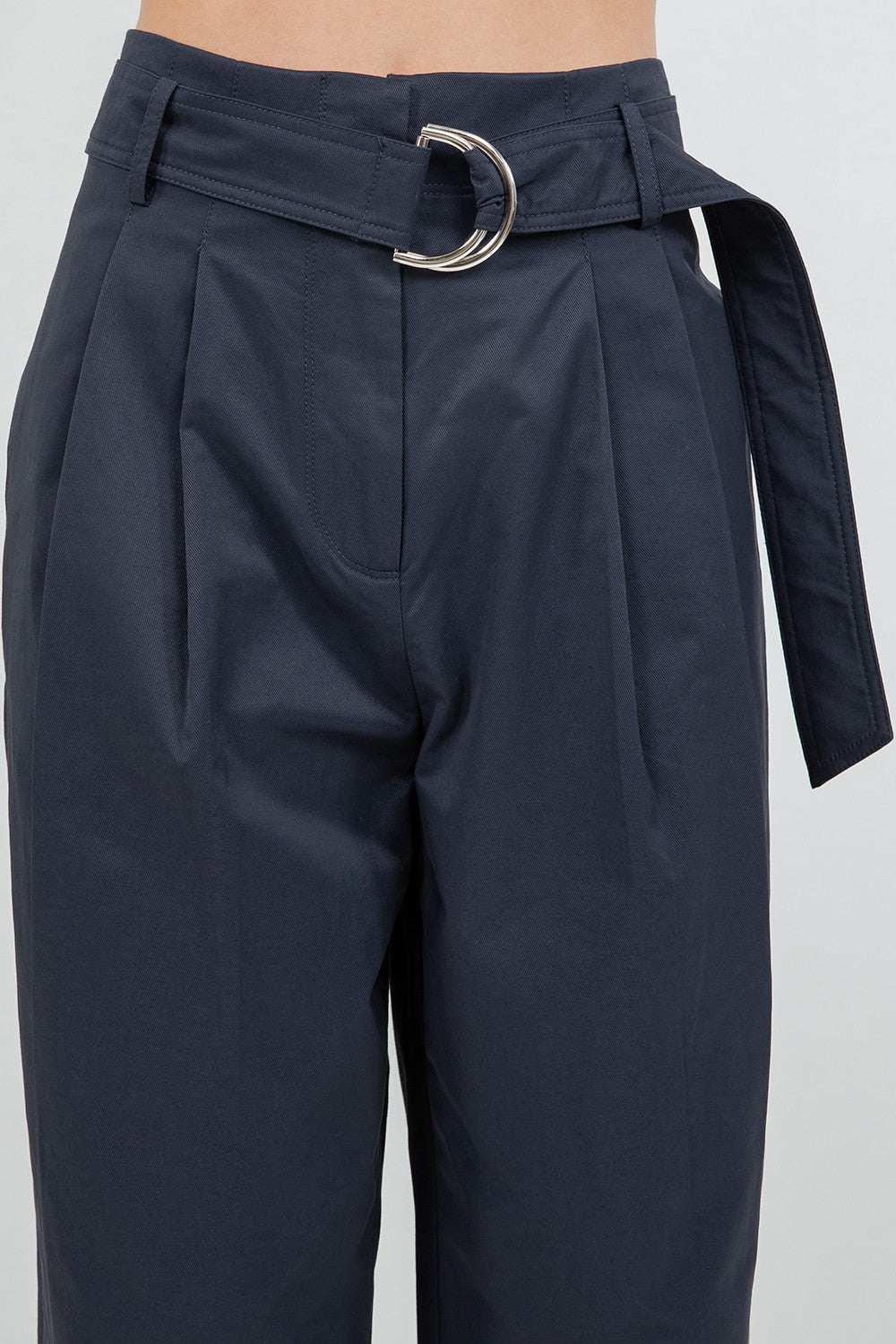 High Waist Belted Wide Leg Woven Pants Navy
