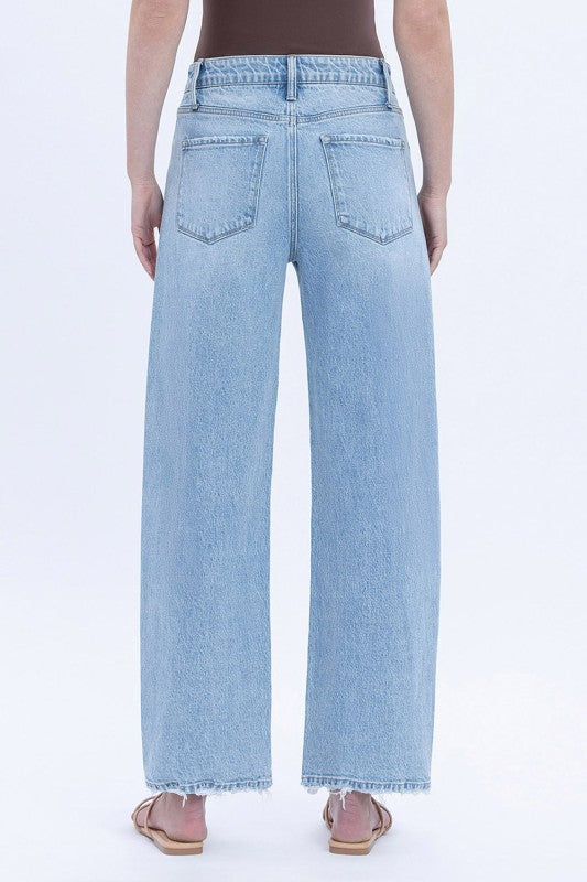  High Rise Cropped Barrel Jeans Light Wash
