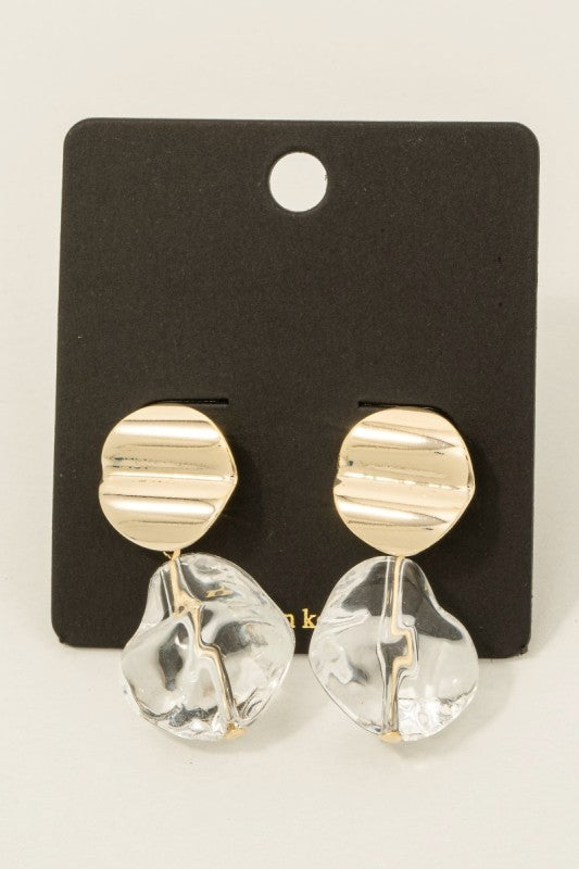 Acrylic Gem Drop Earrings Gold
