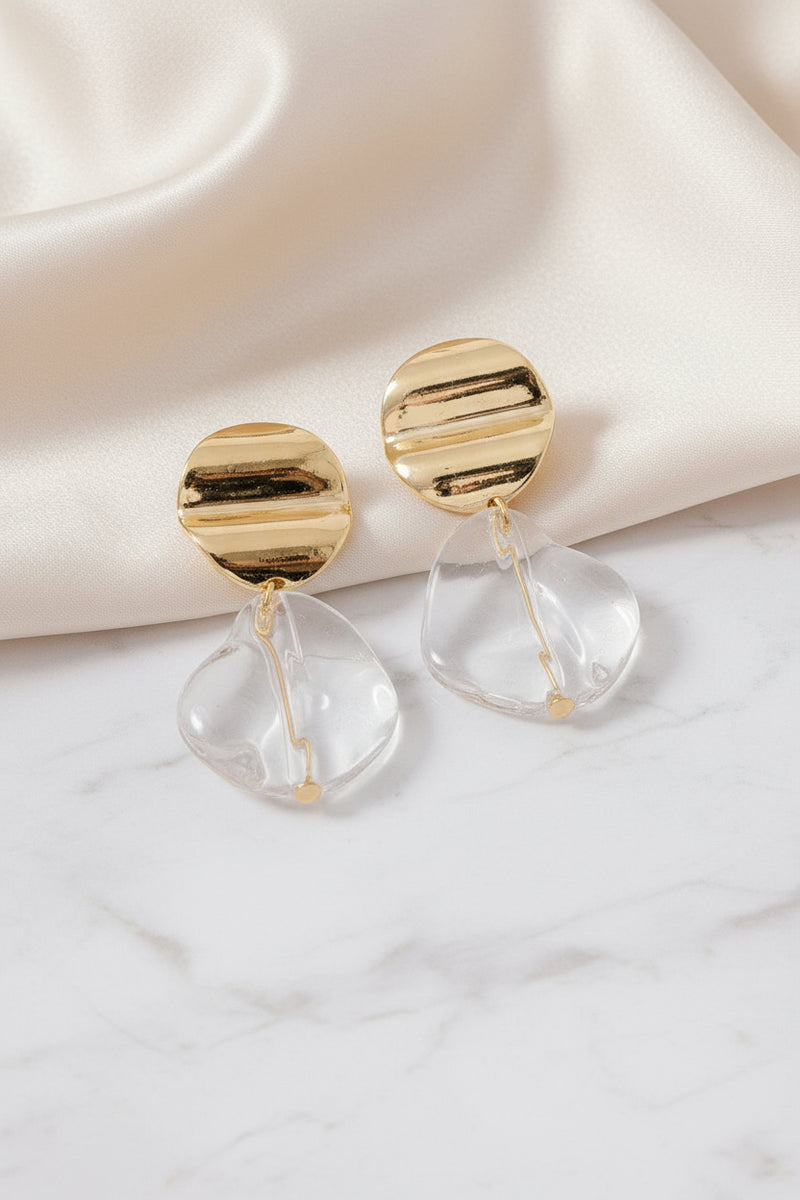 Acrylic Gem Drop Earrings Gold