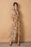 Sleeveless Halter Animal Print Maxi Dress Brown