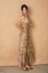 Sleeveless Halter Animal Print Maxi Dress Brown