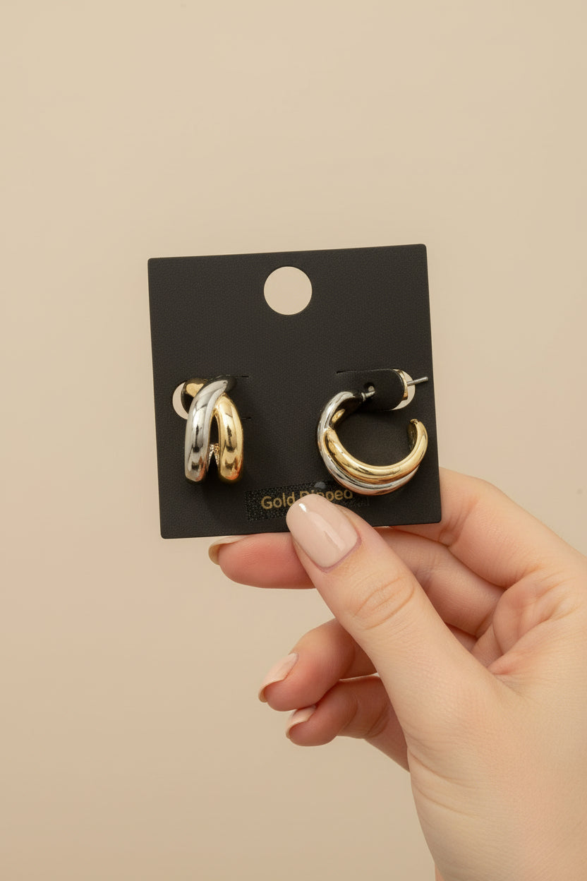 Two Tone Gold Dipped Hoop Earrings Gold