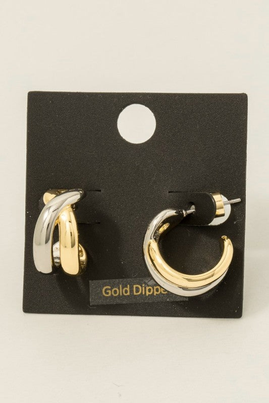 Two Tone Gold Dipped Hoop Earrings Gold