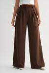 High Waist Pleated Wide Leg Pants Brown