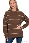 Long Sleeve Stripe Print Knit Sweater Brown