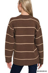 Long Sleeve Stripe Print Knit Sweater Brown