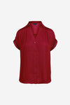 Short Sleeve Button Down Satin Top Red