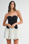 Sleeveless Polka Dot Print Bubble Mini Dress Black