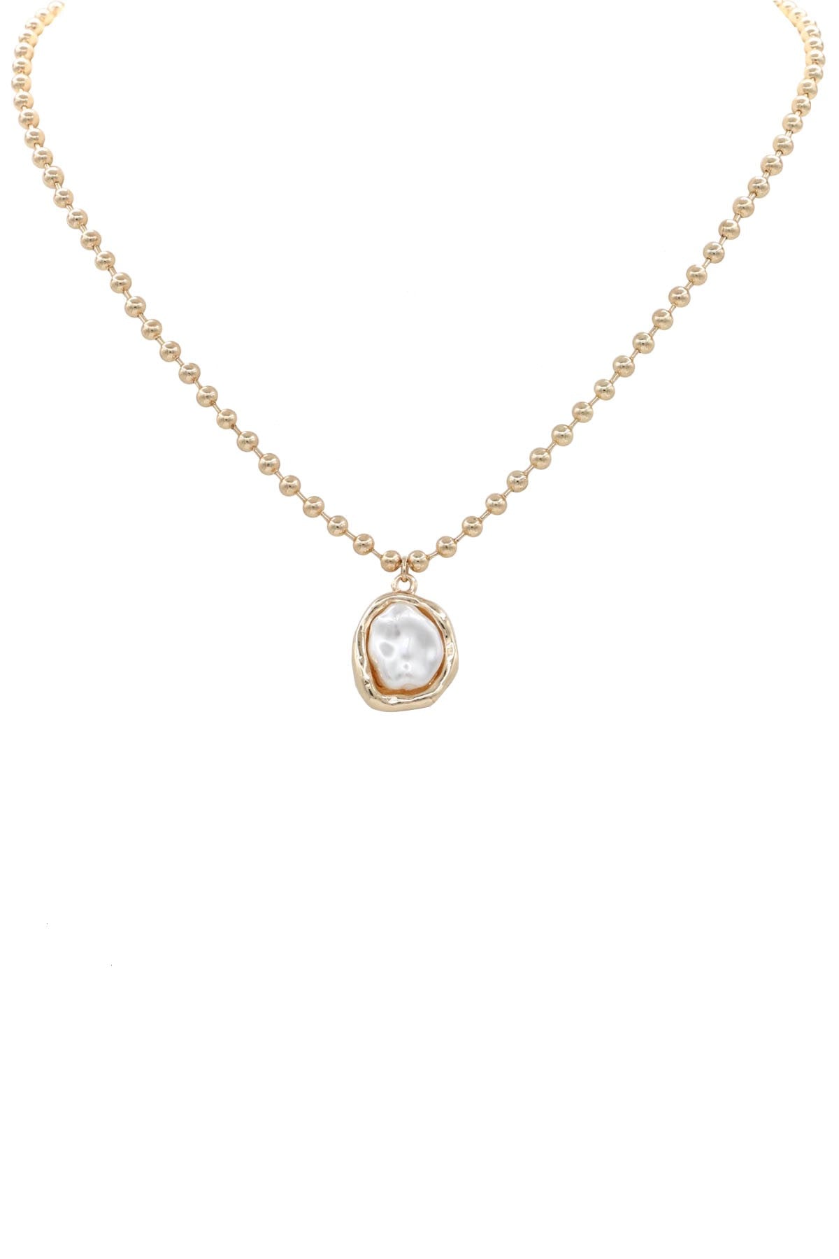  Delicate Ball Chain Faux Pearl Pendant Necklace Gold