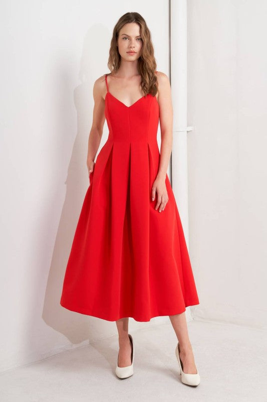Leona Sleeveless Flare Midi Dress Red