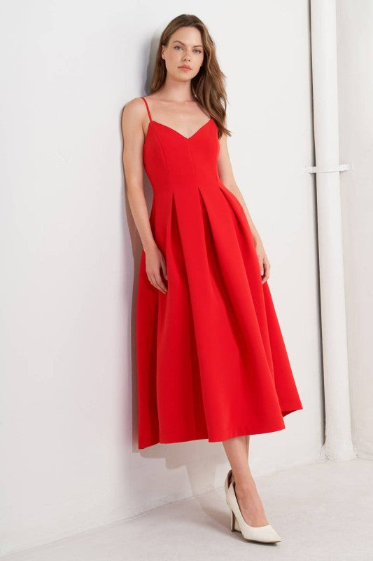Sleeveless Flare Midi Dress Red