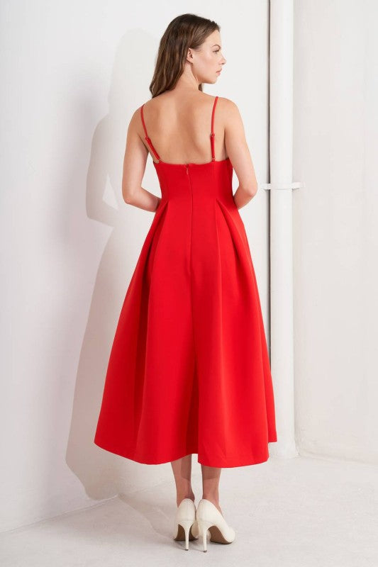 Leona Sleeveless Flare Midi Dress Red