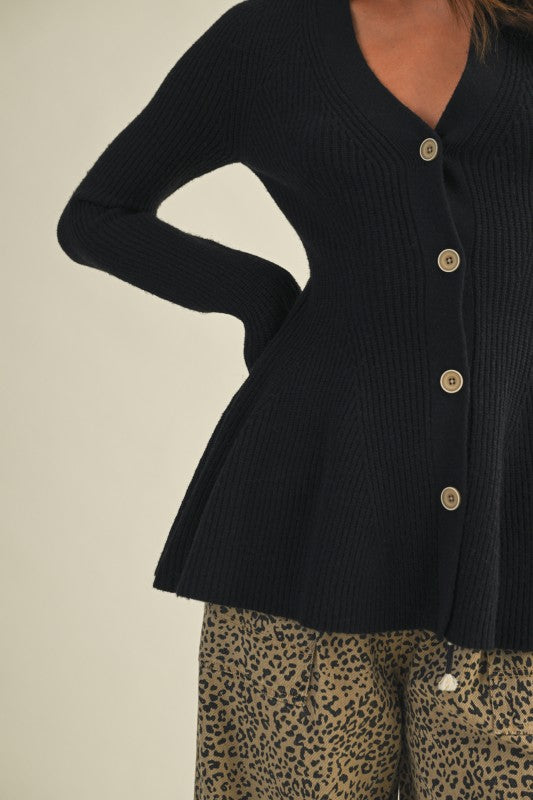  Long Sleeve Button Down Cardigan Black