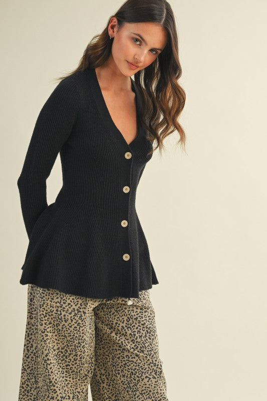  Long Sleeve Button Down Cardigan Black