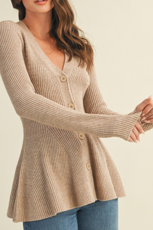 Long Sleeve Button Down Cardigan Brown