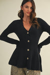  Long Sleeve Button Down Cardigan Black