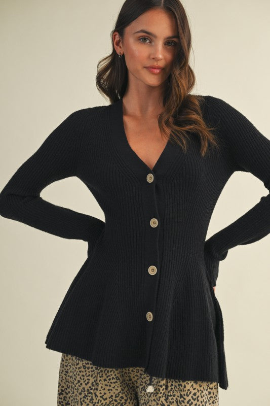  Long Sleeve Button Down Cardigan Black