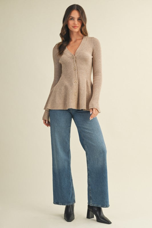 Long Sleeve Button Down Cardigan Brown