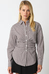 Long Sleeve Button Down Gingham Print Top Black