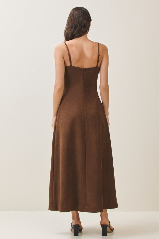 Sleeveless Faux Suede Maxi Dress Mocha