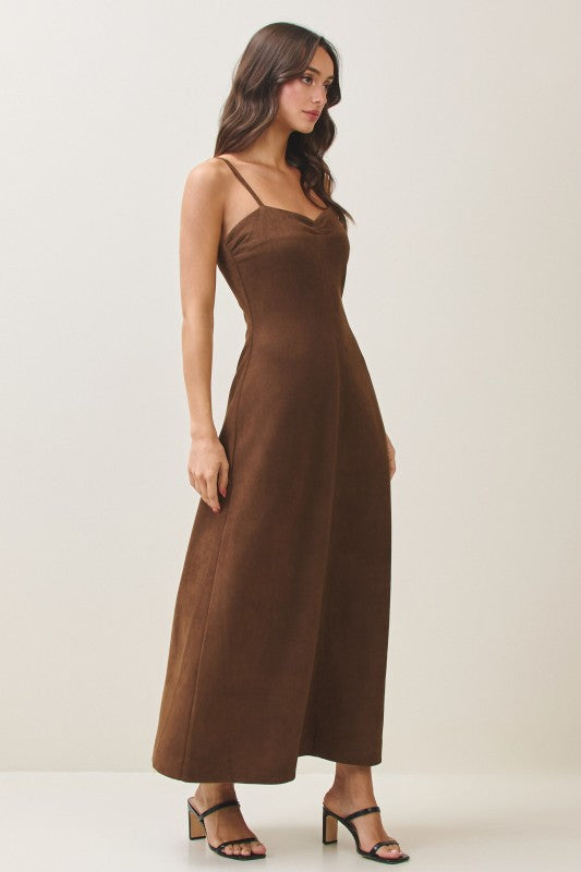 Sleeveless Faux Suede Maxi Dress Mocha