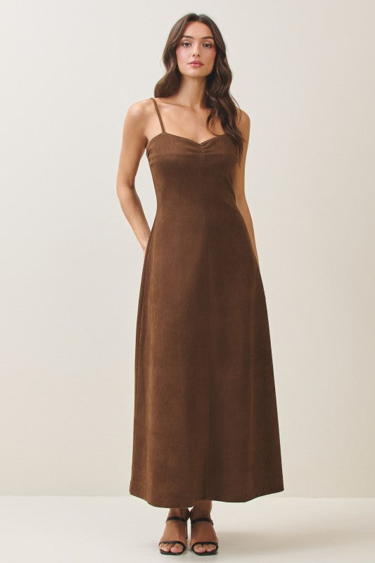 Sleeveless Faux Suede Maxi Dress Mocha