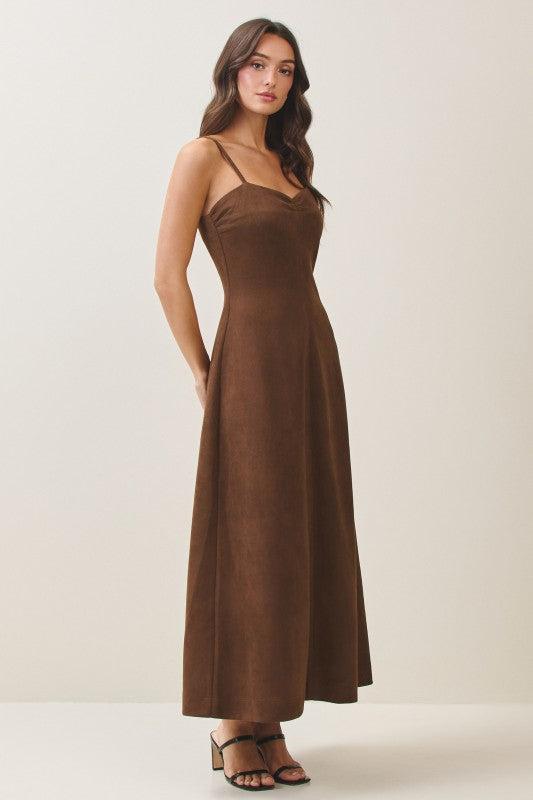 Sleeveless Faux Suede Maxi Dress Mocha