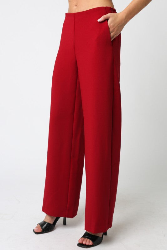 High Waist Straight Leg Pants Red