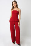 High Waist Straight Leg Pants Red