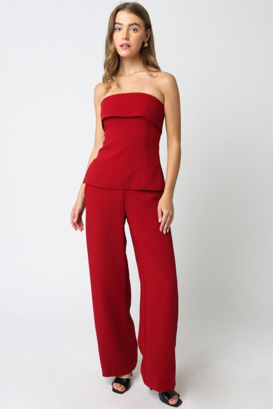 High Waist Straight Leg Pants Red