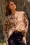 Long Sleeve Floral Print Top Brown