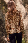 Long Sleeve Floral Print Top Brown
