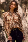 Long Sleeve Floral Print Top Brown