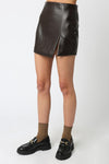 High Waist Faux Leather Mini Skirt Brown