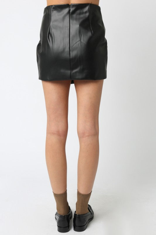 High Waist Faux Leather Mini Skirt Black