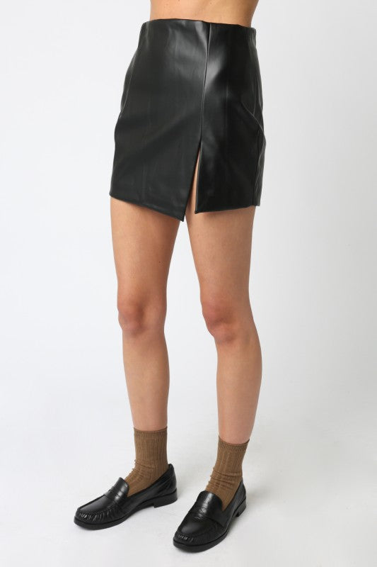 High Waist Faux Leather Mini Skirt Black