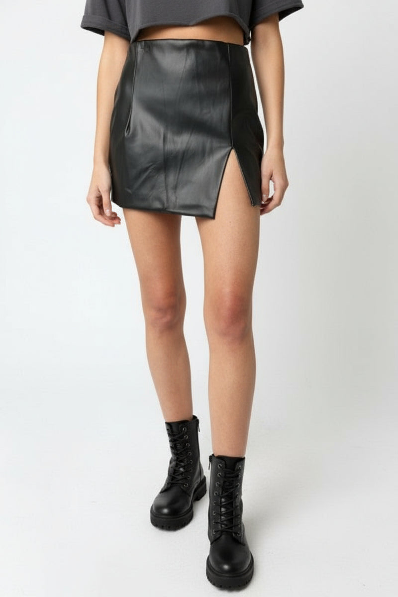 High Waist Faux Leather Mini Skirt Black