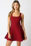 Sleeveless A-Line Knit Mini Dress Burgundy