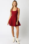 Sleeveless A-Line Knit Mini Dress Burgundy