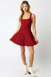 Sleeveless A-Line Knit Mini Dress Burgundy